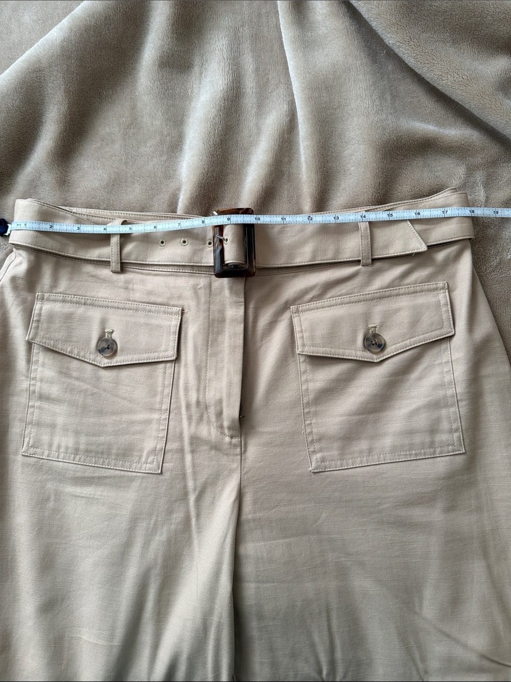 LOFT Tan High-Rise Wide Leg Ankle/Crop Pants with Belt - Picture 7 of 12